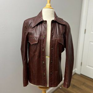 Vintage Excelled 60s 70s Brown Leather Shirt Jacket Sz 38
